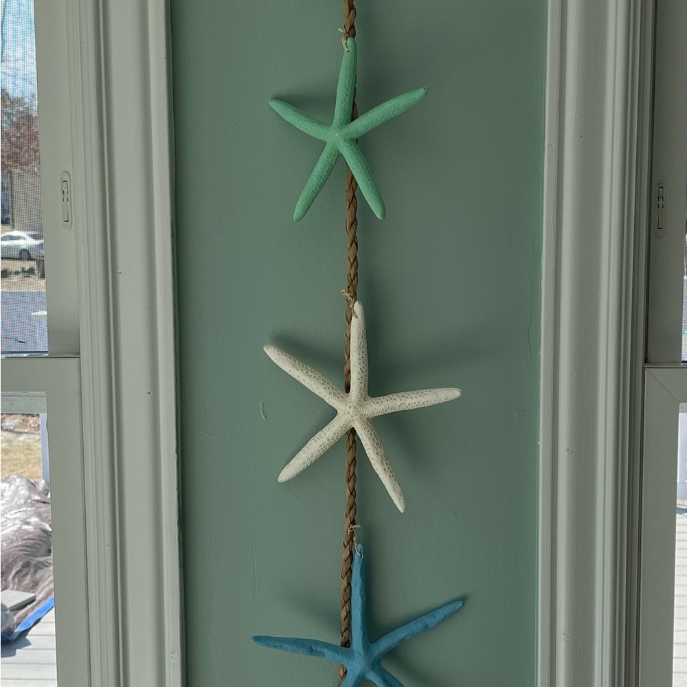 5 Dyed Finger Starfish Hanging Strand Wall Hanging Green Blue White